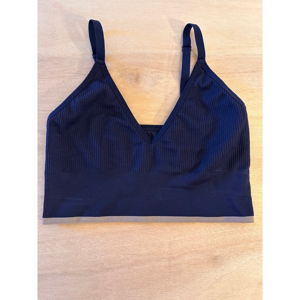 Harper Wilde Bliss Bralette Women Medium Navy Blue Ribbed V-Neck Wireless